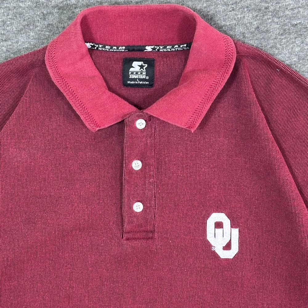 Starter Oklahoma Sooners Polo Shirt Mens size Large Vintage OU Logo Maroon - Picture 3 of 7